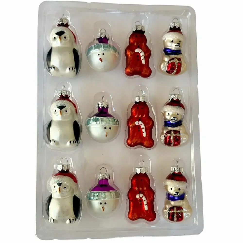 Pottery Barn Mini Mercury Glass Ornaments Set Of 12 North Pole Gingerbread NIB